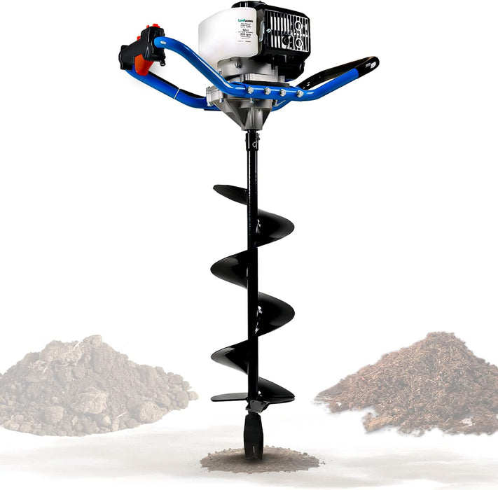 Landworks Earth Auger Power Head – 3HP 52cc Gas, 20 cm x 76 cm Bit, for Post Holes & Drilling