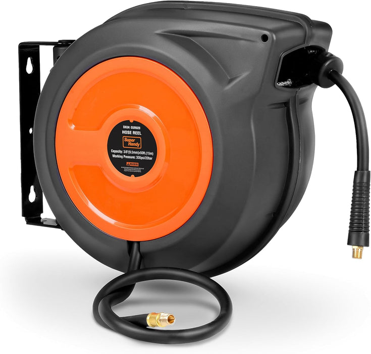 SuperHandy Retractable Air Hose Reel – 9.5 mm x 15.2 m, Commercial Flex Polymer