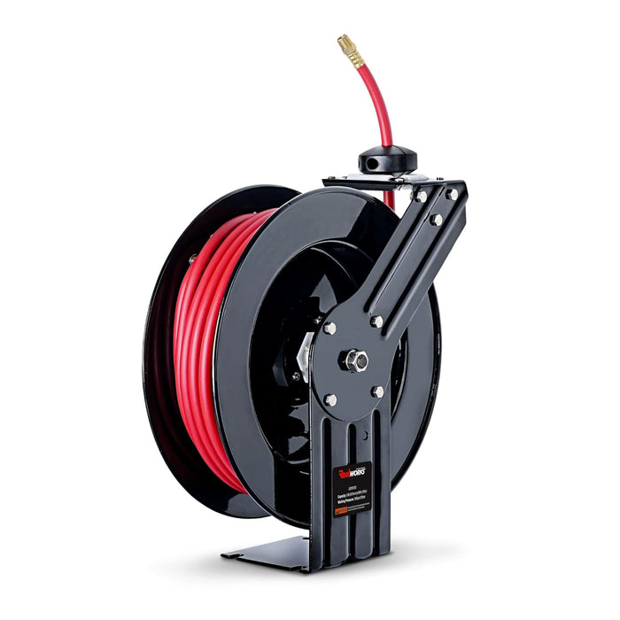 Reelworks Retractable Air Hose Reel – 3/8 in. x 15.2 m, Hybrid Polymer, 300 PSI, Swivel Mount