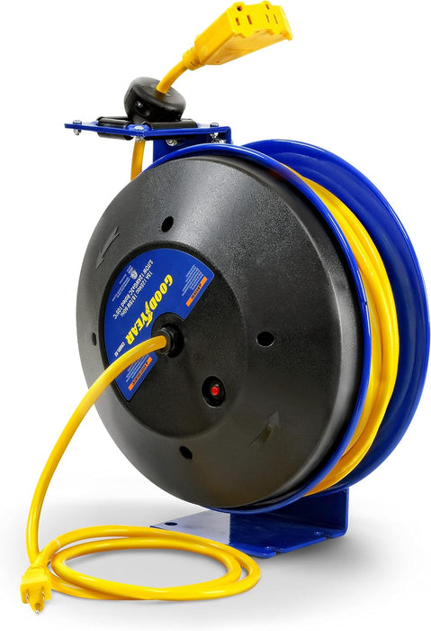 Goodyear Retractable Cord Reel – 12AWG x 15.2 m, Triple Tap, Steel Frame, 1625W Max Load