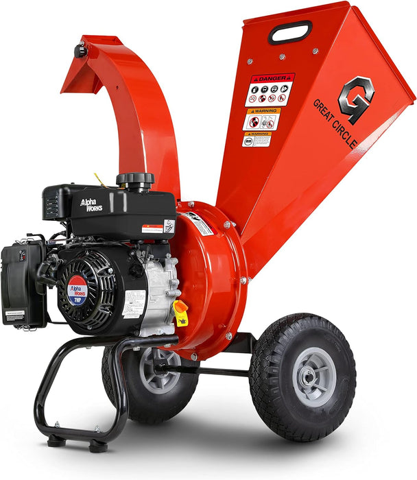 Great Circle USA Mini Wood Chipper Shredder Mulcher Ultra Duty 7 HP Gas Powered 3" Inch Max Wood Capacity EPA/CARB Certified Aids in Fire Prevention and Building Firebreaks