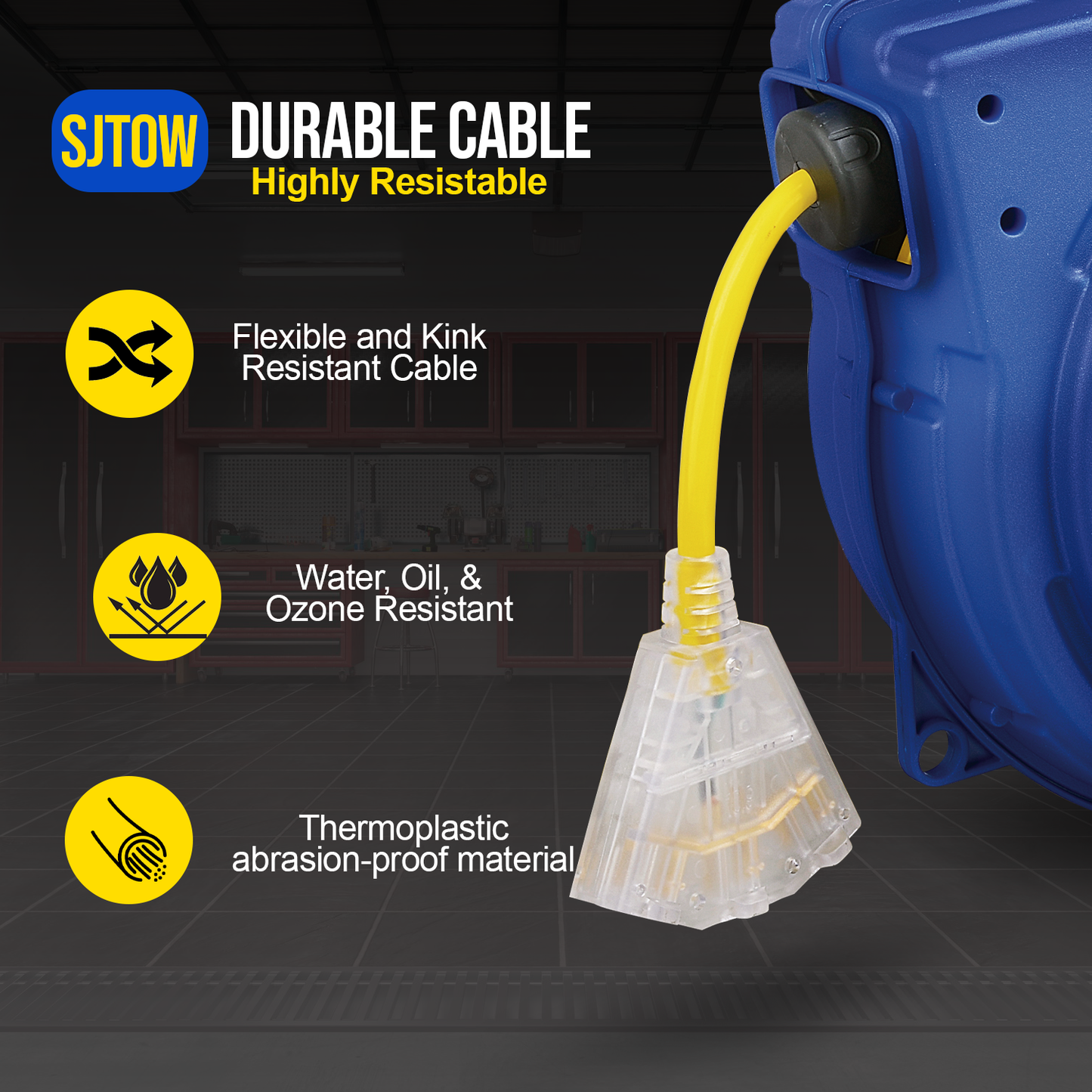 Goodyear Mountable Retractable Extension Cord Reel - 12AWG x 40' Ft, 3 Grounded Outlets, Max 15A