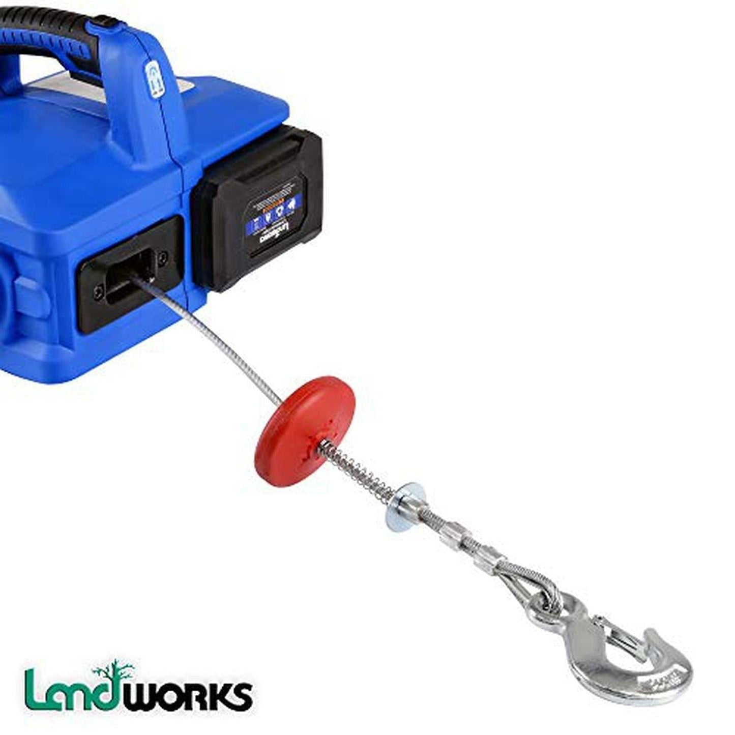Landworks Electric Portable Towing Winch - 48V 2Ah Battery System, 1/2 Ton Max Capacity, Steel Braided Cable - DIY Tools by GreatCircleUS