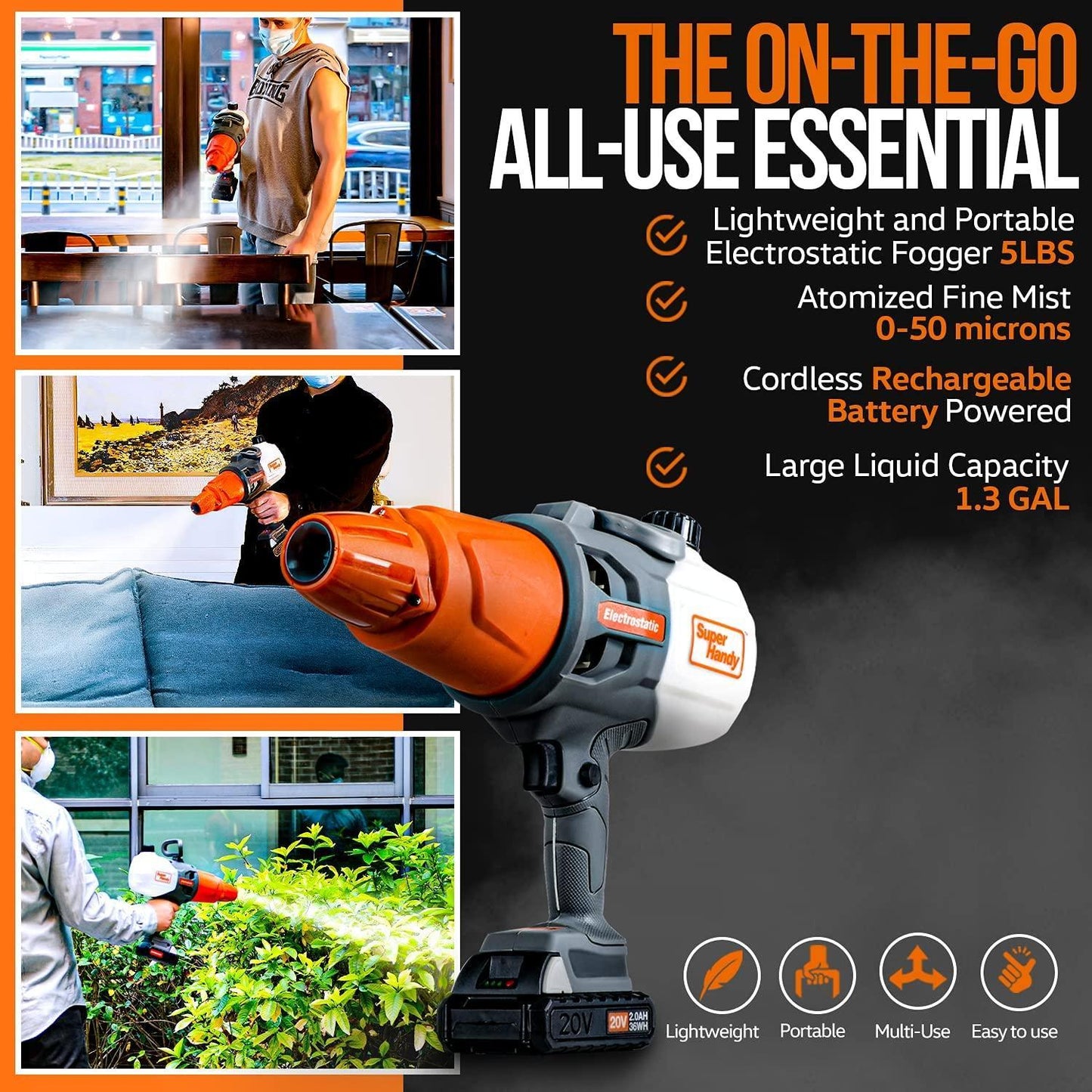 SuperHandy Handheld Electrostatic Sprayer & Disinfectant Fogger - For Cleaning, Garden, Hydroponics, Multipurpose - DIY Tools by GreatCircleUS