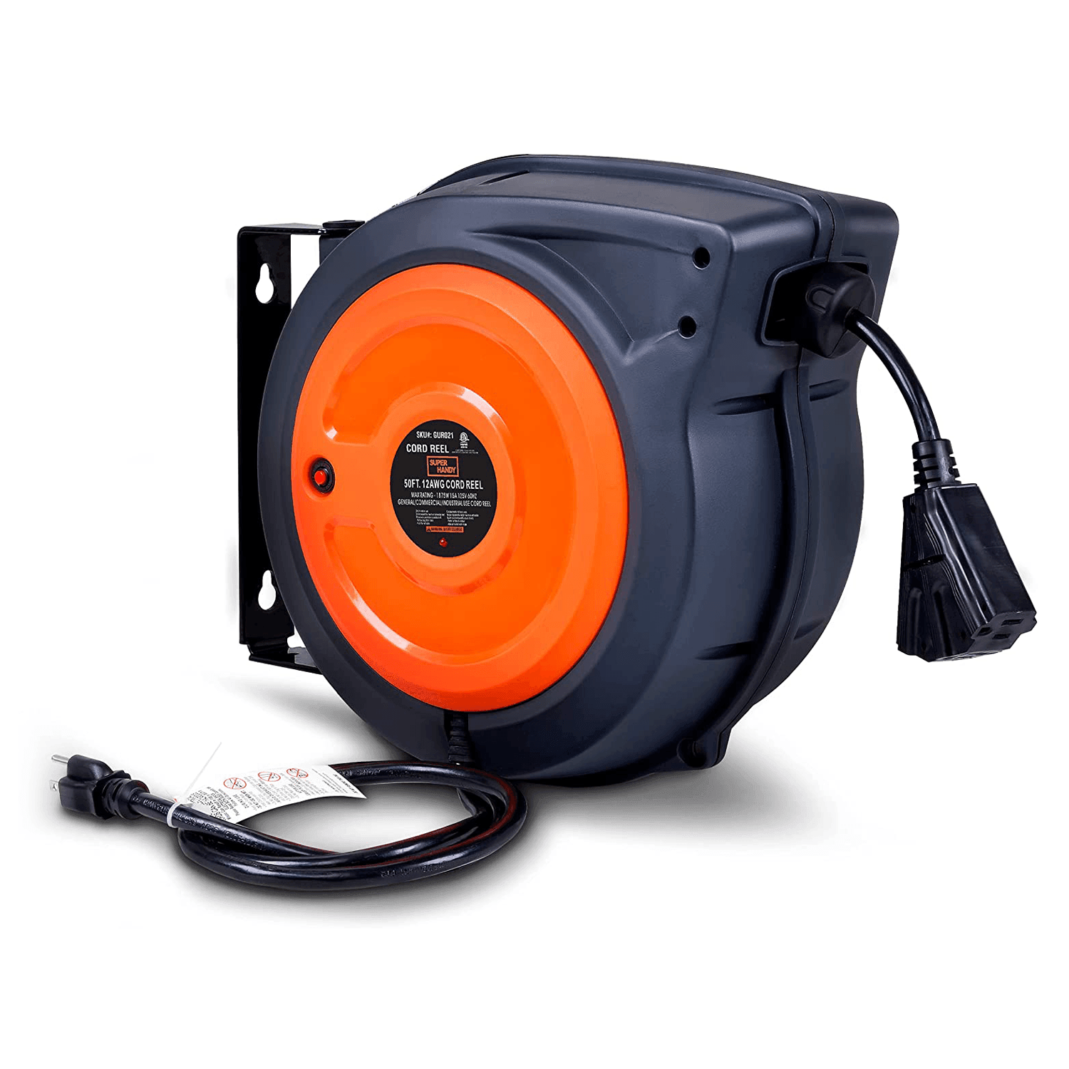 ReelWorks Mountable Retractable Extension Cord Reel - 12AWG x 40' Ft, 3  Grounded Outlets, Max 15A 