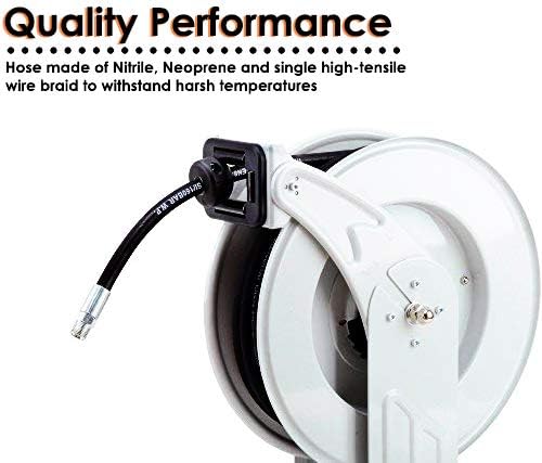 Reelworks Retractable Oil Hose Reel – 1/2 in. x 15.2 m, Dual Arm Steel, 160 bar Max Pressure