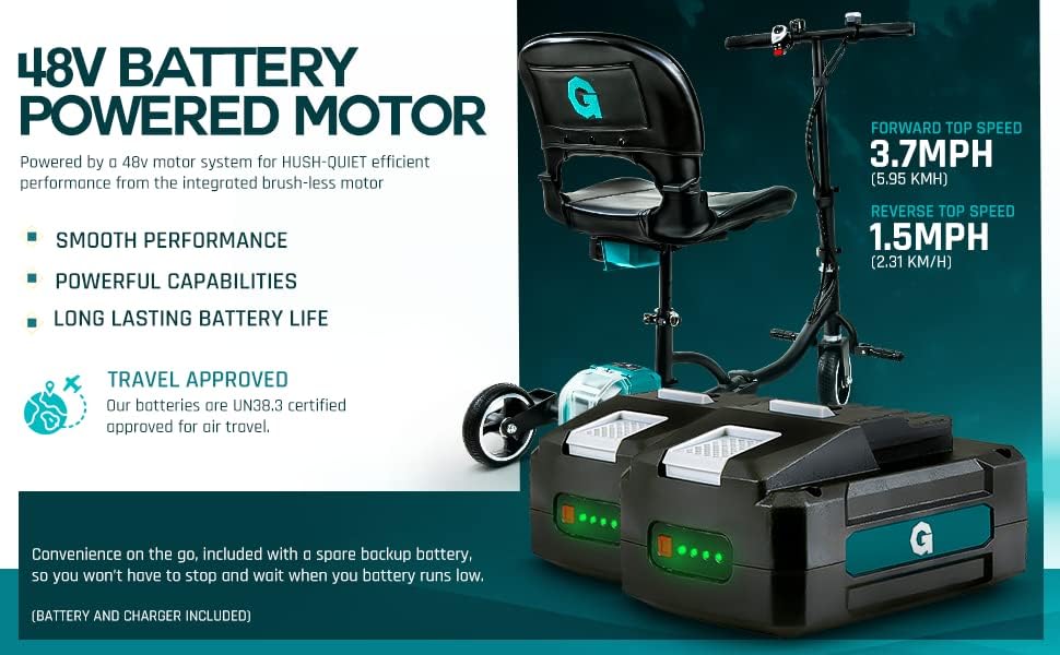 G Folding Mobility Scooter – 3-Wheel, 48V Li-ion, Lightweight, Airline-Friendly, 125 kg Capacity