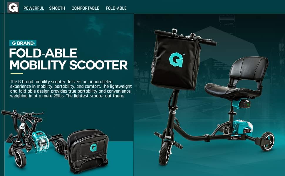 G Folding Mobility Scooter – 3-Wheel, 48V Li-ion, Lightweight, Airline-Friendly, 125 kg Capacity