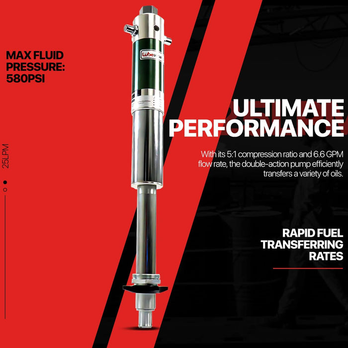 Lubeworks Oil Drum Pump – Double Action 5:1, 25 LPM Fast Flow, for SAE240 Fluids