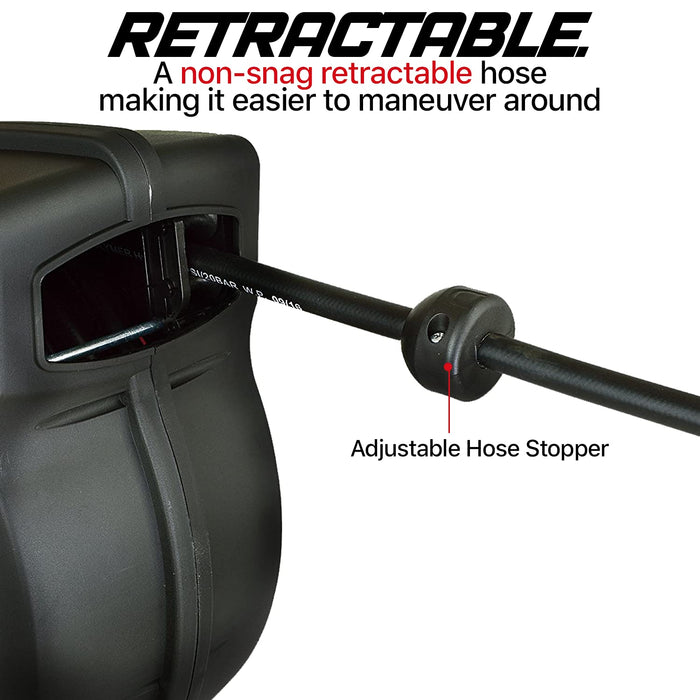 Reelworks Plastic Retractable Hose Reel – 3/8 in. x 15.2 m, Hybrid Polymer, Max 300 PSI, Air/Water Use