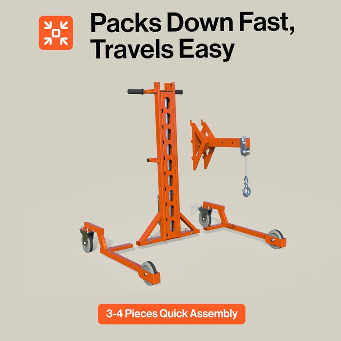 Superhandy Portable Hydraulic Crane Lift, Tool-Free Disassembly, Foot Pedal Operation, 6-Inch PU Wheels with Brakes, No Power Required, for Trucks, Garages & Workshops