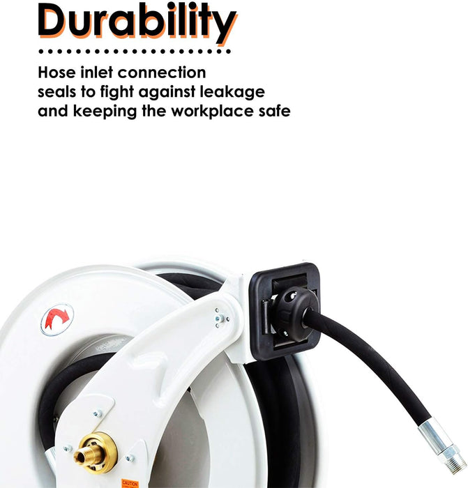 Reelworks Retractable Oil Hose Reel – 1/2 in. x 15.2 m, Dual Arm Steel, 160 bar Max Pressure