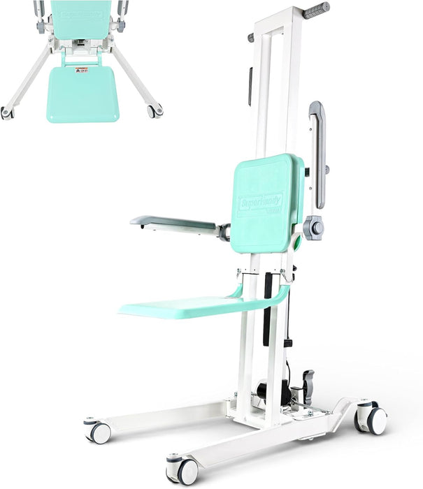 SuperHandy Transfer Floor Lift for Elderly, 500 lb Capacity Sit-to-Stand & Floor-to-Chair Lift, Adjustable Base Width, Dual Power Mode, Wheeled Patient Transfer Lift with Remote Control