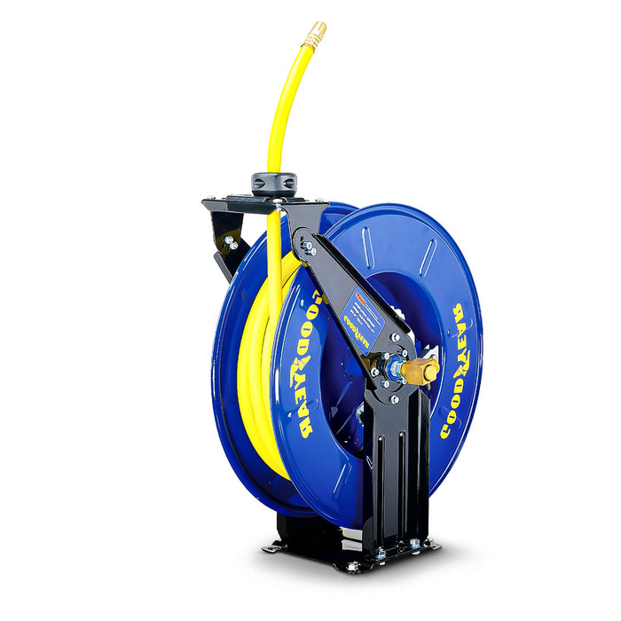 Goodyear Steel Retractable Hose Reel – 1/2 in. x 15.2 m, Rubber Hose, 300 PSI, Air/Water Compatible