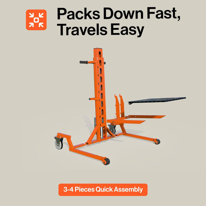 SuperHandy Hydraulic Material Lift Stacker, Portable Forklift – 550 lbs Capacity, 59" Max Lift Height, Disassembles for Transport, with 6" PU Wheels & Mechanical Brakes