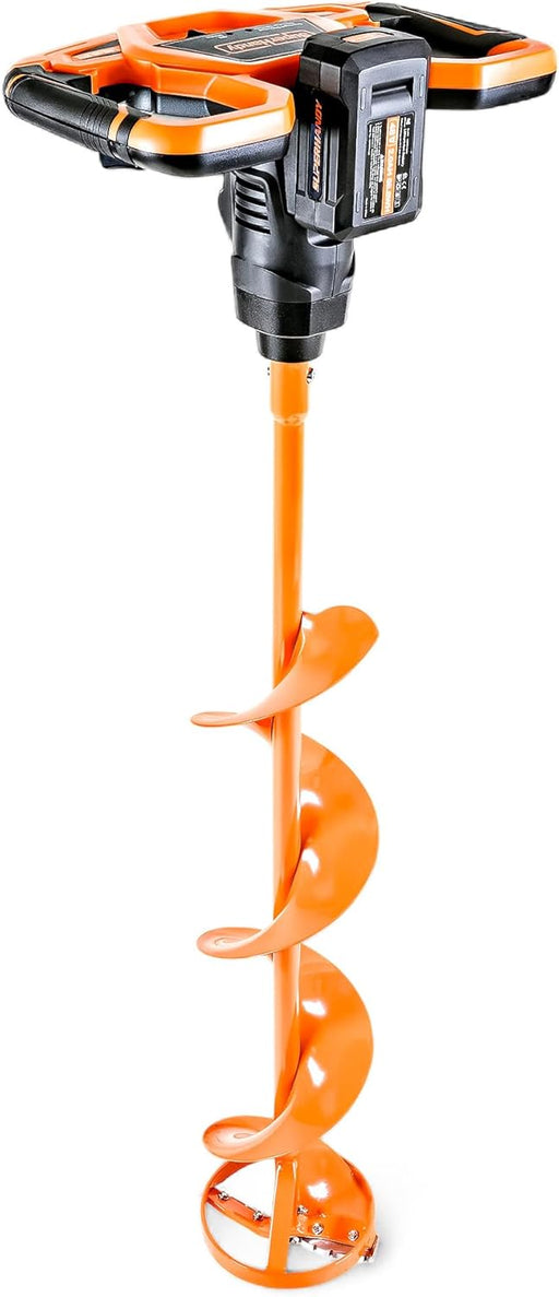SuperHandy Ice Auger 48V 2Ah 88.8Wh Li-Ion Electric Cordless with 3-Flight Steel Bit, 24" Ice Drilling Depth, Brushless Motor, 2-Speed Transmission, LED Light – Battery & Charger Included