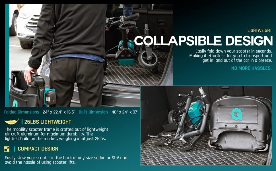 G Folding Mobility Scooter – 3-Wheel, 48V Li-ion, Lightweight, Airline-Friendly, 125 kg Capacity