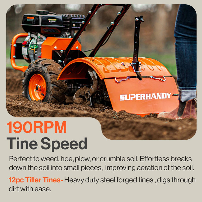 SuperHandy Tiller Cultivator – 7HP 209cc, Adjustable Depth & Width, Rear Tine for Garden Beds