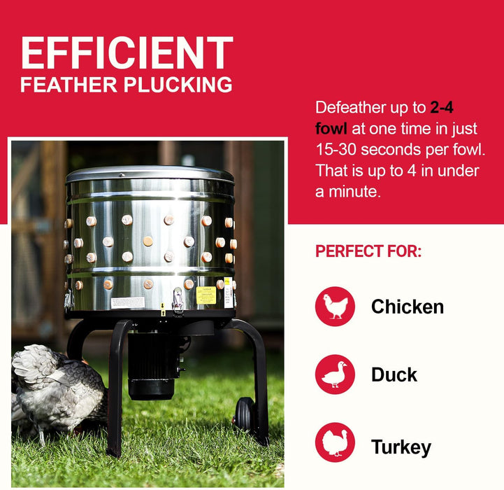 Kitchener Electric Chicken Plucker – 1HP, 120V, 280 RPM, 51 cm Drum, 92 Fingers, Stainless Steel