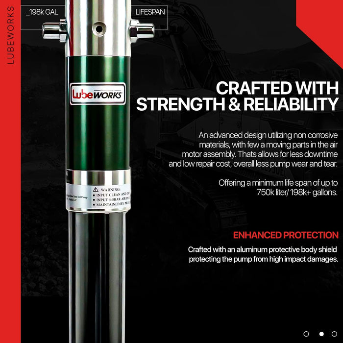 Lubeworks Oil Drum Pump – Double Action 5:1, 25 LPM Fast Flow, for SAE240 Fluids