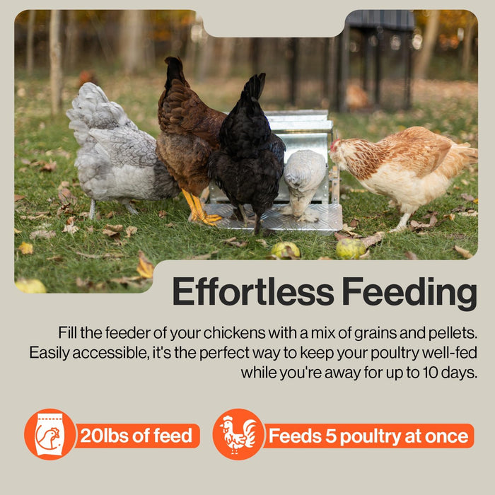 SuperHandy Chicken Feeder – 9kg (20 lb) Capacity, Galvanized Steel, Spill-Proof Trough with Bird Guard, Outdoor Poultry Feeder