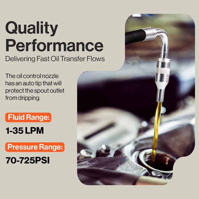 SuperHandy Digital Oil Control Valve Flow Meter Dispenser Nozzle 10 GPM / 35 LPM Heavy Duty Air Operated Pneumatic 1/2" Inch NPT Inlet Pressure Range 7-725 Psi Flexible Spout (Not for Gasoline)