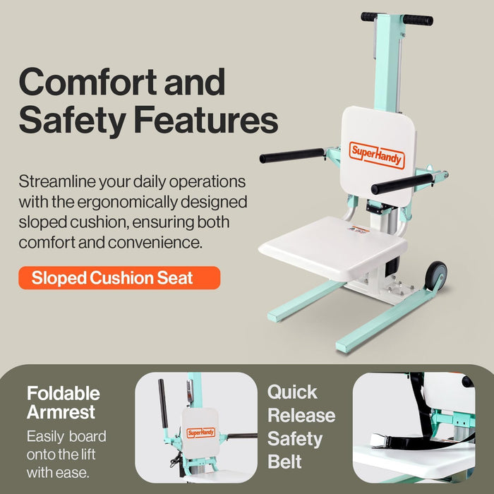 SuperHandy Electric Floor Lift – 181 kg Capacity, 1.2–21 in. Lift Height, Battery or Plug-In, Magnetic Remote, Foldable Armrests