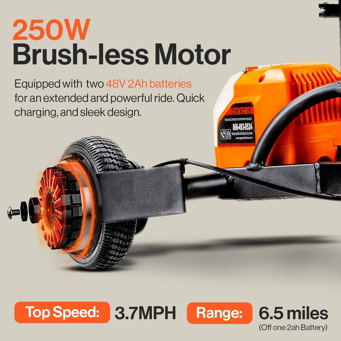 SuperHandy Passport Pro Mobility Scooter - Foldable Aluminum Frame, 4 Wheels, Includes 2 48V 2Ah Li-Ion Batteries & Charger, Supports up to 330 Lbs [Patent Pending] (Orange & Black, 330 Lbs)