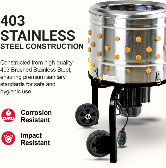 Kitchener Electric Chicken Plucker – 1HP, 120V, 280 RPM, 51 cm Drum, 92 Fingers, Stainless Steel