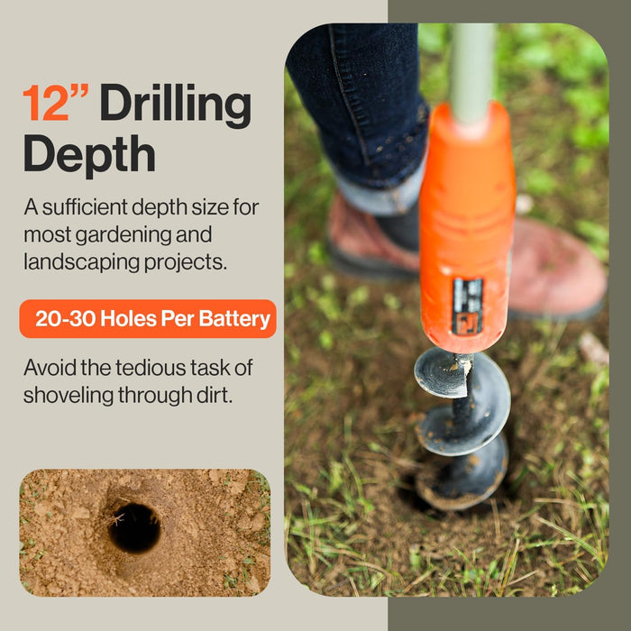 SuperHandy Electric Earth Auger – 20V Battery, 30 cm Bit, for Soil & Post Holes