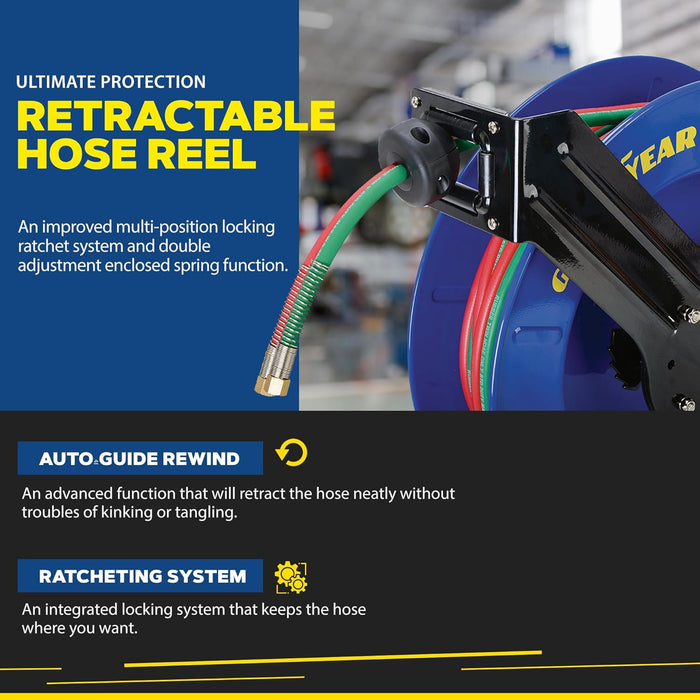 GOODYEAR Spring Driven Steel Retractable Hose Reel (1/4 in. x 50 ft. - Welding Reel)