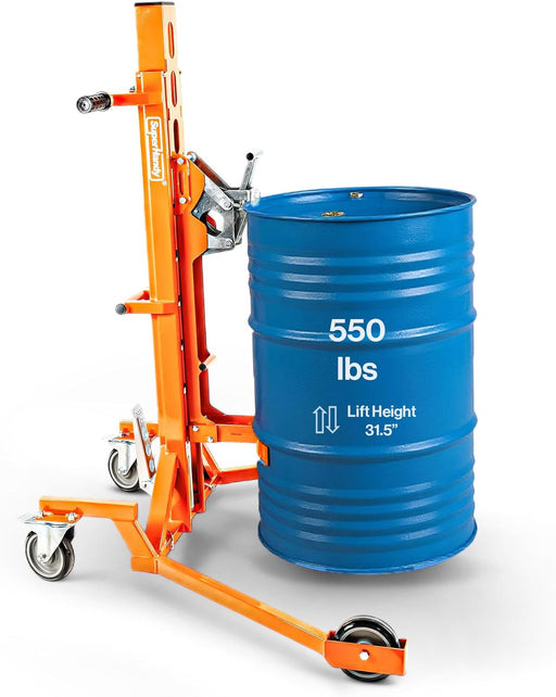 SuperHandy Hydraulic Drum Lift for 55-Gallon Drums – Heavy-Duty Barrel Lifter, 550 LB Capacity, Easy-to-Use Manual Drum Handler with PU Wheels for Warehouse & Industrial Use