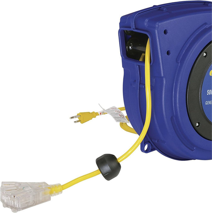 Goodyear Retractable Extension Cord Reel – 16AWG x 15.2 m, LED Triple Tap, 938W Max, Commercial Grade