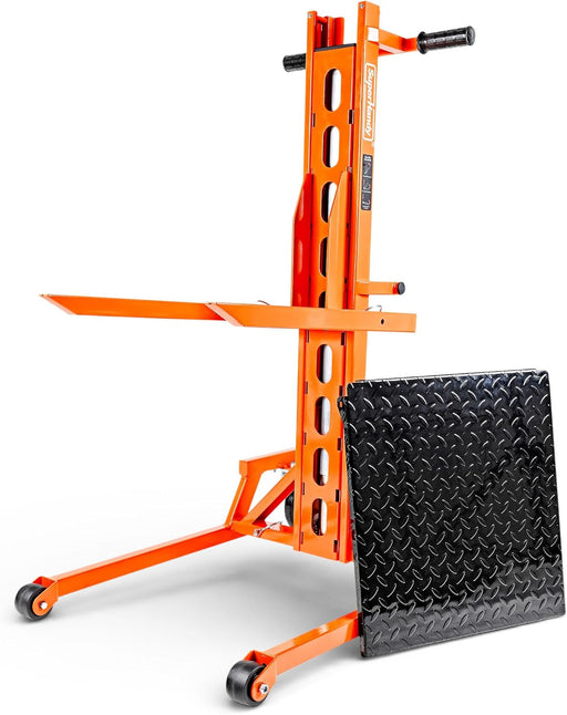 SuperHandy Hydraulic Material Lift Stacker, Portable Forklift – 550 lbs Capacity, 59" Max Lift Height, Disassembles for Transport, with 6" PU Wheels & Mechanical Brakes
