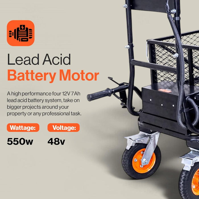 SuperHandy Utility Service Cart Power Wagon Wheelbarrow Electric 48V DC Powered 660Lbs Load and 1000Lbs+ Hauling Capacity Farm and Garden All Purpose Modular Cargo Bed