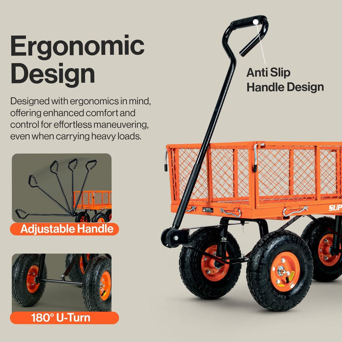 Superhandy Utility Wagon, Garden Cart, Lawn & Garden All Terrain, w/Heavy Duty Removable Side Meshes, 400 lbs Capacity