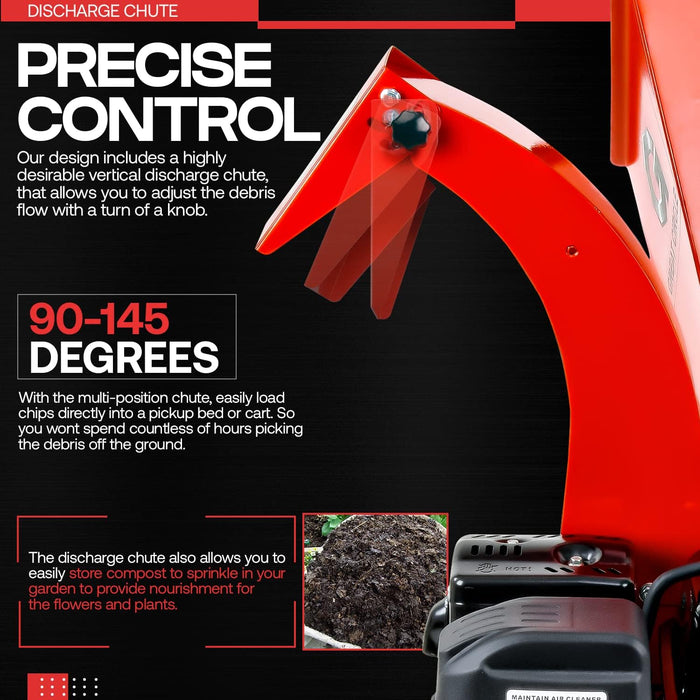 Great Circle USA Mini Wood Chipper Shredder Mulcher Ultra Duty 7 HP Gas Powered 3" Inch Max Wood Capacity EPA/CARB Certified Aids in Fire Prevention and Building Firebreaks