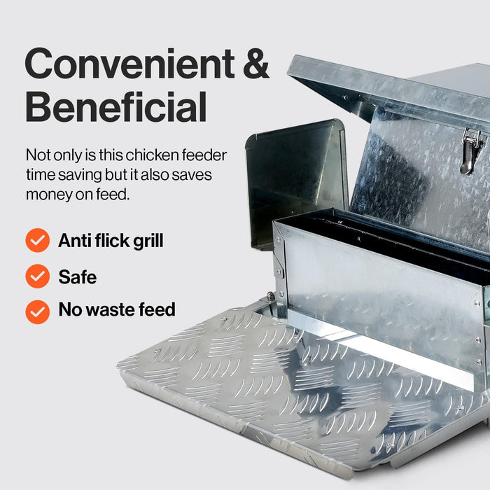 SuperHandy Chicken Feeder – 9kg (20 lb) Capacity, Galvanized Steel, Spill-Proof Trough with Bird Guard, Outdoor Poultry Feeder