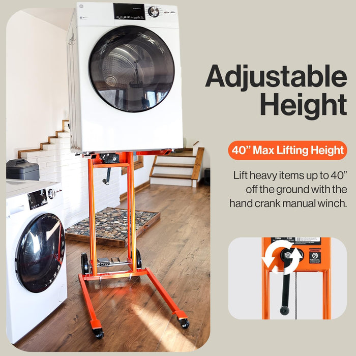 SuperHandy Material Lift Stacker – 150 kg Lift, 102 cm Max Height, Dolly with Swivel Casters, Manual Winch