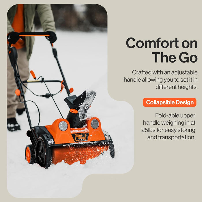SuperHandy Electric Snow Thrower Walk-Behind Blower Corded AC 120V 15A 18 x 10 Inch Clearing Path 25 Feet Throwing Distance 720 lbs/Min LED Headlights for Driveway Walking Path Yards
