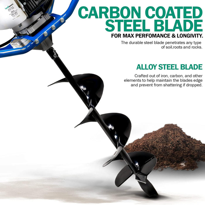 Landworks Earth Auger Power Head – 3HP 52cc Gas, 20 cm x 76 cm Bit, for Post Holes & Drilling