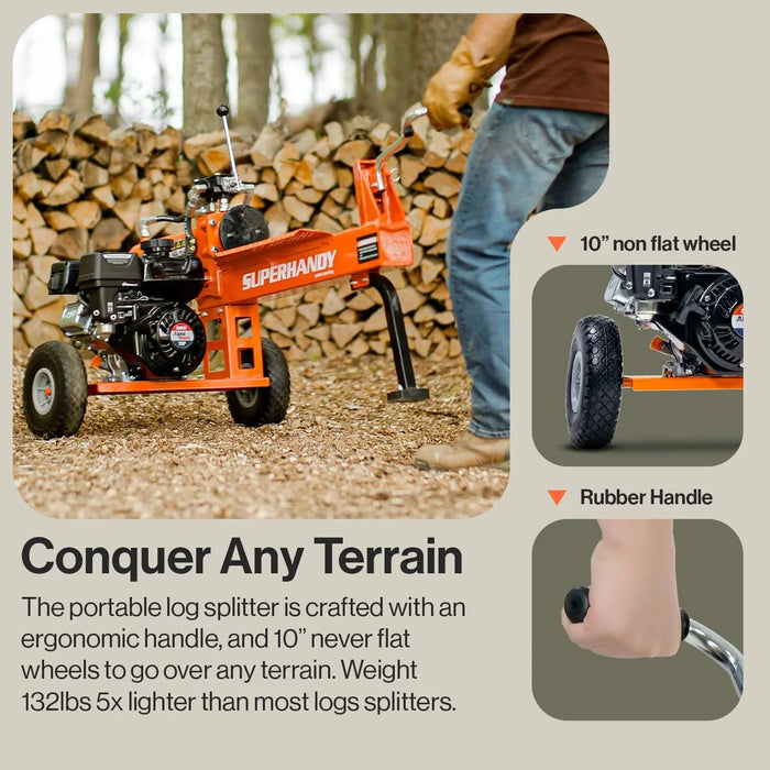 SuperHandy Log Splitter Gas Powered Portable 20 Ton Rapid Auto Return Ram System Bucher Gear Pump 7HP Engine Horizontal Full Beam Steel Wedge Firewood Splitting Forestry Harvesting