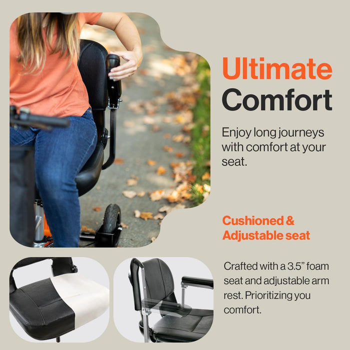 SuperHandy Passport Plus Mobility Scooter – Foldable 3-Wheel, 150 kg Capacity, Dual 48V Batteries, 45 cm Seat, Airline-Friendly