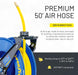 GOODYEAR Air/Water Hose Reel Retractable Spring Driven 3/8" Inch x 50' Feet Long Premium Commercial SBR Hose Max 300 Psi Reinforced Steel Construction Heavy Duty Industrial Dual Arm & Pedestal