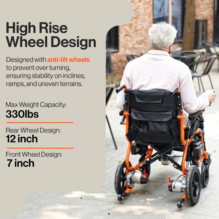 SuperHandy GoRide 2 Electric Wheelchair – Foldable, Lightweight 19 kg Frame, 136 kg Capacity, Zero Turn, Dual Motors, Electromagnetic Brakes