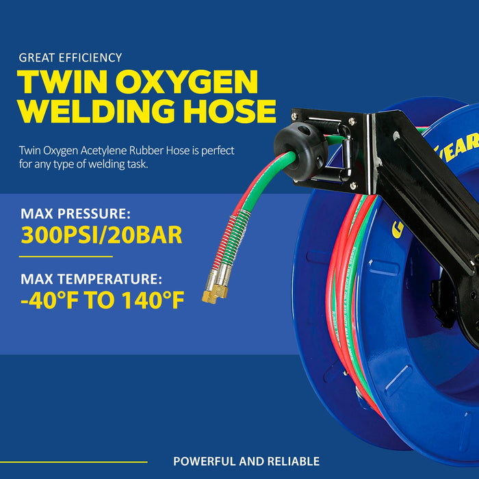 Goodyear Welding Hose Reel – Retractable, 1/4 in. x 15.2 m, Spring Driven Steel Frame