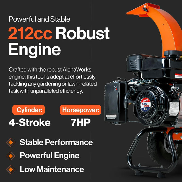 SuperHandy Mini Wood Chipper Shredder Mulcher Heavy Duty 7HP 212cc Compact Design 3" Inch Max Capacity