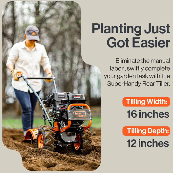 SuperHandy Tiller Cultivator – 7HP 209cc, Adjustable Depth & Width, Rear Tine for Garden Beds