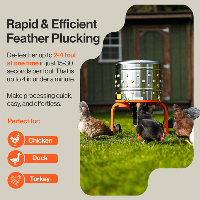 SuperHandy Chicken Plucker 1HP 120VAC - Electric Stainless Steel Poultry Processing Machine with 92 Soft Fingers, 20" Drum, GFCI Safety & Waterproof Design, Transport Wheels