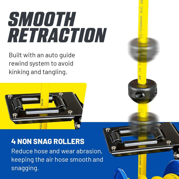 Goodyear Retractable Air/Water Hose Reel – 3/8 in. x 15.2 m, 21 bar Max, Reinforced Steel Build